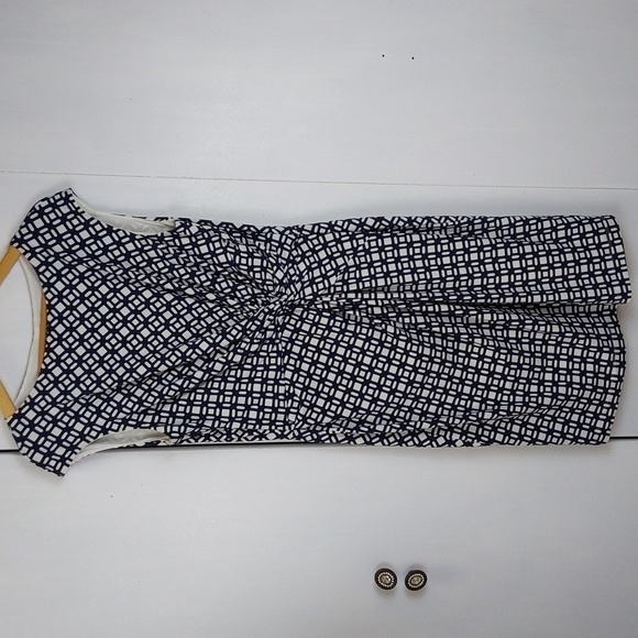 Lauren Ralph Lauren Navy White Geometric Knee length Dress Edgy MOD Sz.16 - Picture 2 of 10